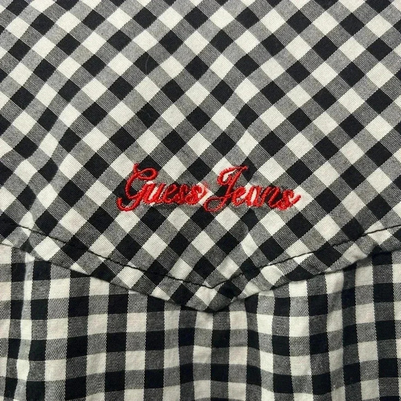 Vintage Guess Jeans Belted Gingham & Denim Dress Size 13 - Picture 3 of 12